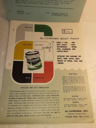 1960&#039;s al-chroma boat paint sales flyer &amp; price list