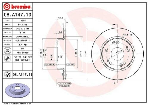 Rr prem brk rotor brembo 08.a147.11