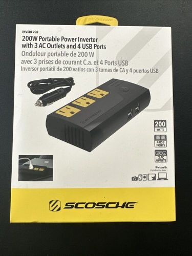 Scosche (invert 200) 200w portable power inverter(3 ac outlets/ 4 usb ports) new