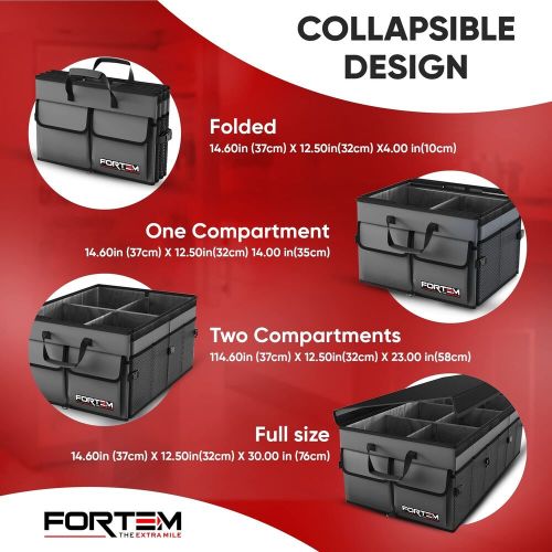 Fortem car trunk organizer, collapsible multi compartment car organizer, fold...