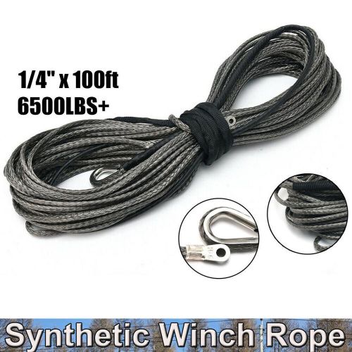 1/4&#034; x 100ft 6500lbs synthetic fiber car winch rope line cable 30m for car suv