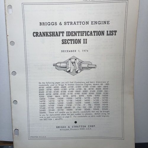 Briggs &amp; stratton crankshaft identification list section 2 1974 dimensional data