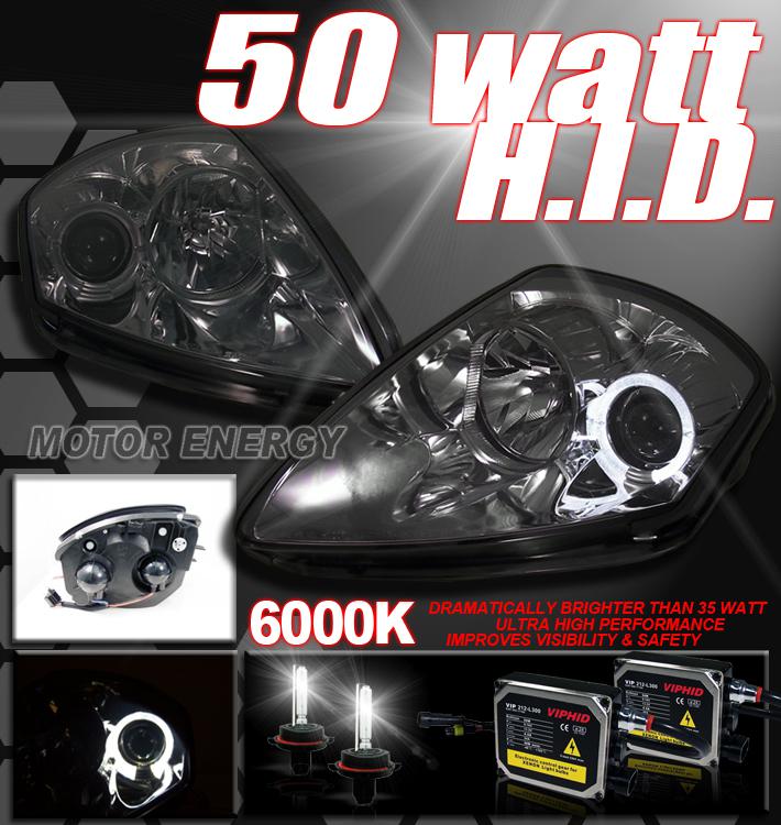 00-05 eclipse halo projector headlight+50w 6k hid smoke