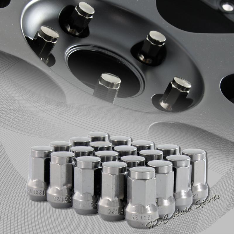 20pcs m12 x 1.25mm thread pitch wheel rim tuner 1.3" long lug nuts - neo chrome