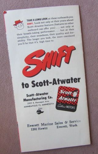 1949 scott-atwater new line shift outboard motors models brochure prices specs