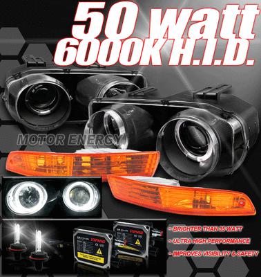 1998-2001 acura integra halo black projector head lights+amber bumper+50w 6k hid