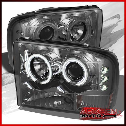 Smoke 99-04 f250 f350 excursion dual ccfl halo projector led headlights lamp set