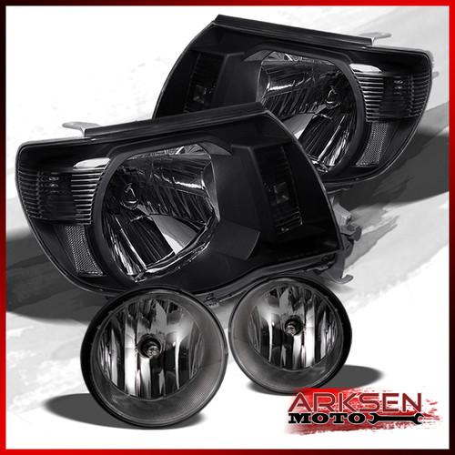 05-11 toyota tacoma black headlights+smoked fog lights lamps w/switch+bulbs set