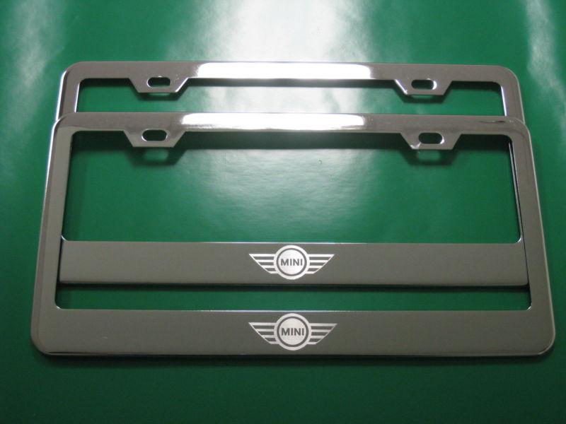 (2) brand new " mini logo " mini cooper chrome metal license plate frame