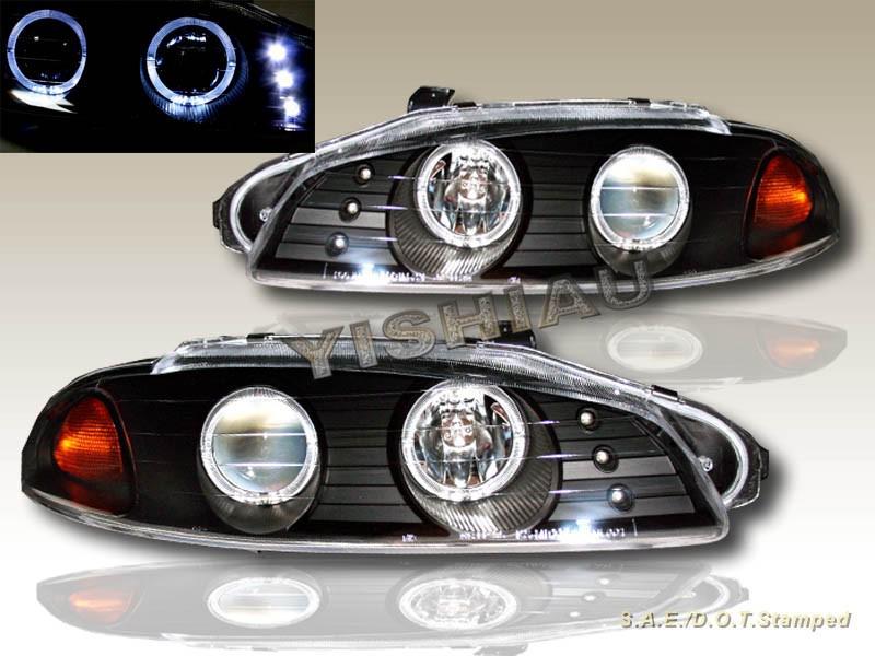 1997-1999 mitsubishi eclipse projector headlights black two halo led 1998