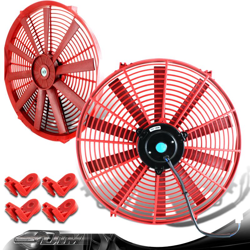 Universal red 16" 1500 cfm 2250 rpm 12v electric cooling pull slim radiator fan