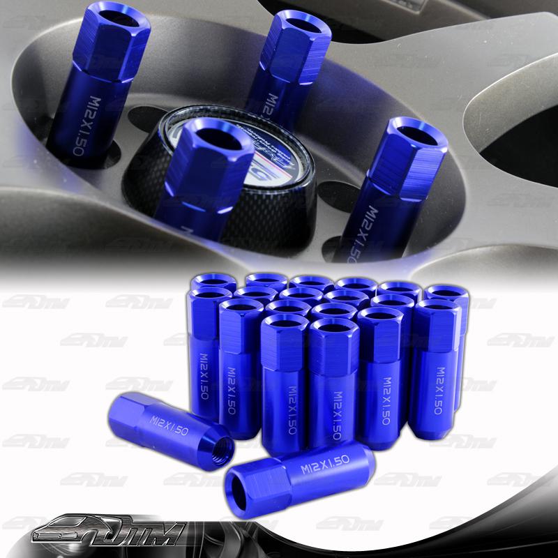 M12 x 1.5mm thread pitch long wheel rims tuner lug nuts - 20 pc anodized blue