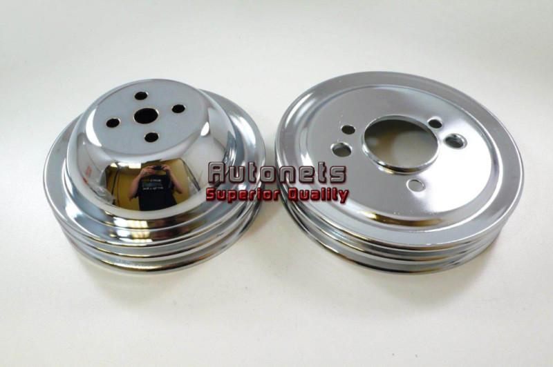 Chrome steel pulley set big block chevy 396-454 swp 2 groove hot rat rod 65-68