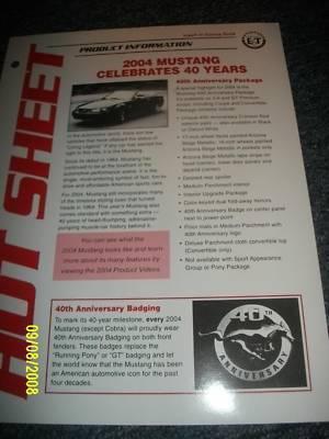 2004 ford mustang 40th anniversary hot sheet brochure