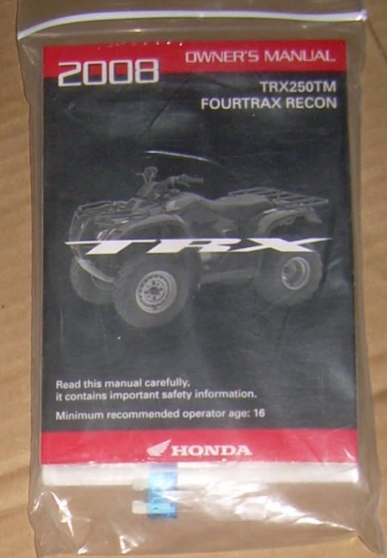 Honda owners manual 2008 trx250tm fourtrax recon atv + tips book packet