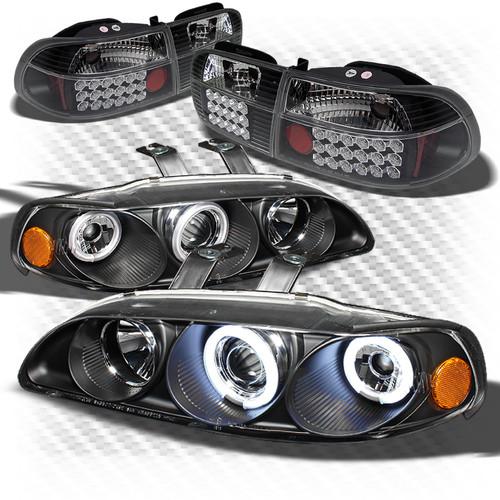 92-95 civic 2dr black ccfl pro headlights + philips-led perform tail lights set