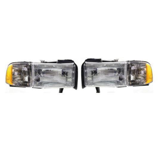 94-01 dodge ram pickup truck headlights headlamps w/ side marker light pair set