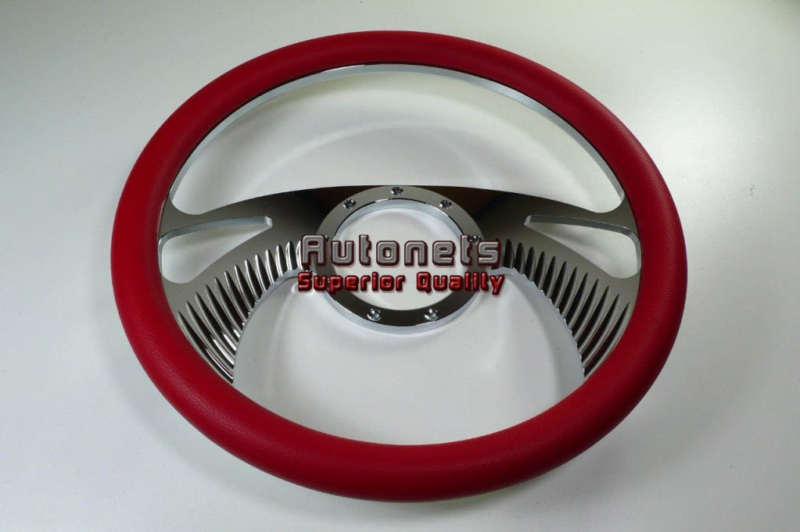 Red leather boomerang chevy gm chrome aluminum steering wheel