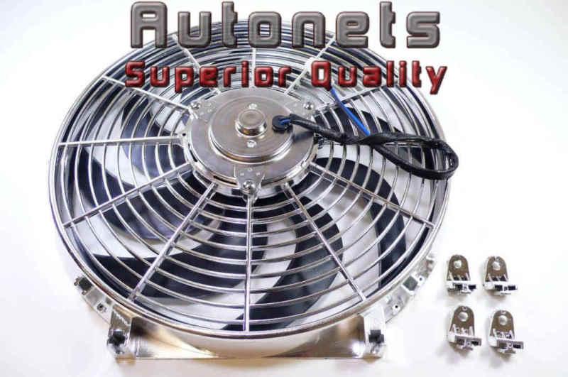 14" chromed radiator cooling fan curve blade chevy ford chrysler hot rod