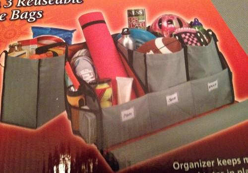 Trunk organizer with 3 reusable tote bags