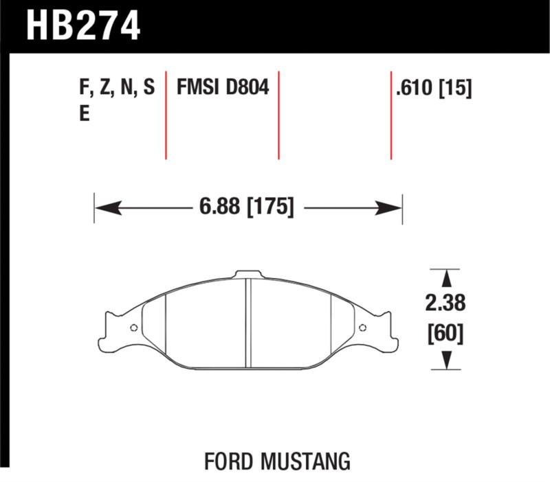 Hawk performance hb274z.610 disc brake pad 99-04 mustang