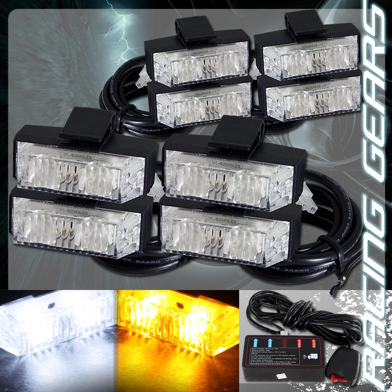 Low profile white amber led clip-on hazard signal flash 8 modes strobe light kit