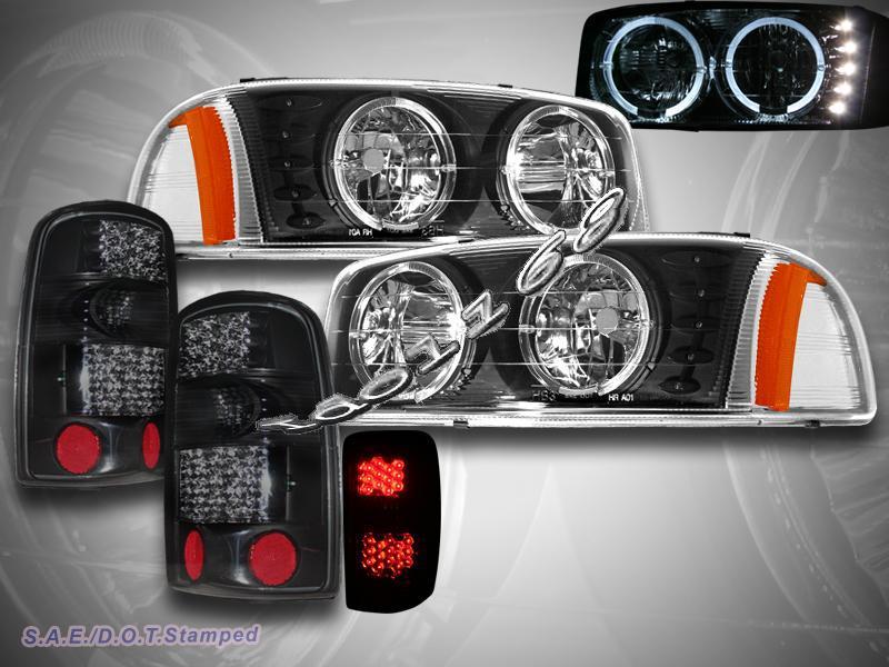 00-06 gmc yukon xl 1500 2500 blk headlights halo + dark smoke l.e.d. tail lights