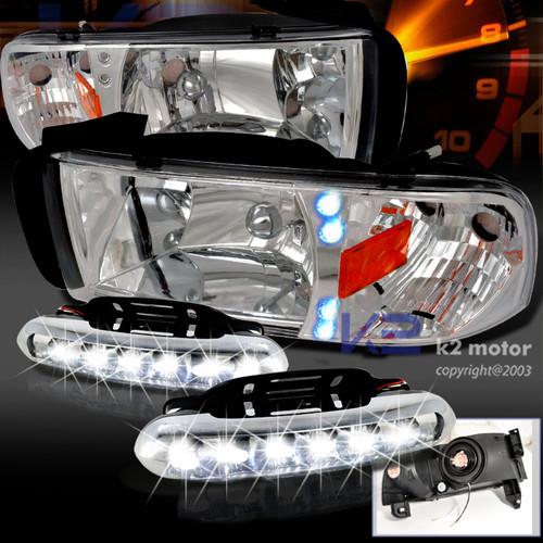 94-01 ram 1500 chrome headlights w/built-in corner+drl led bumper fog lamps