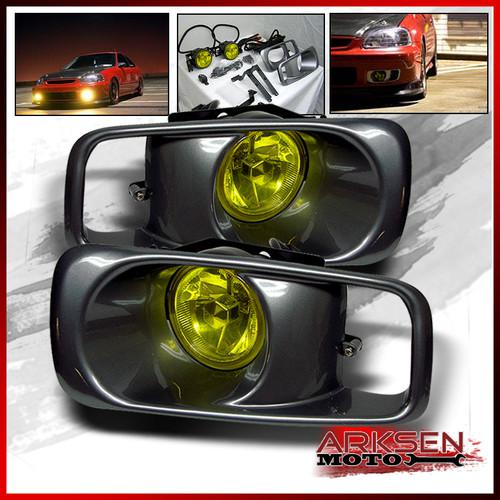 99-00 honda civic yellow bumper fog lights lamps w/switch+bulbs+harness set