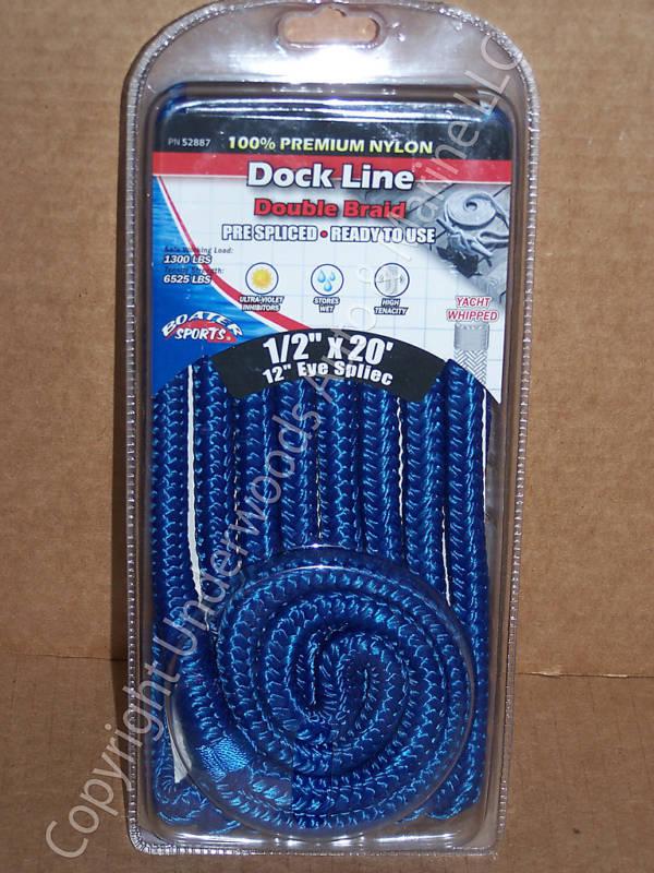 Double braid nylon dock line blue 1/2"x20' boat 12''eye
