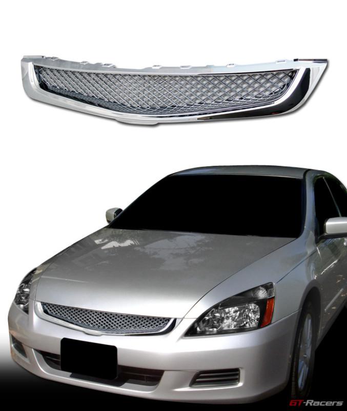 Jdm-r chrome mesh front hood bumper grill grille abs 2003-2005 honda accord 4dr