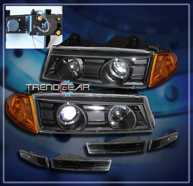 92-96 honda prelude halo projector head lights+amber corner+bumper signal black