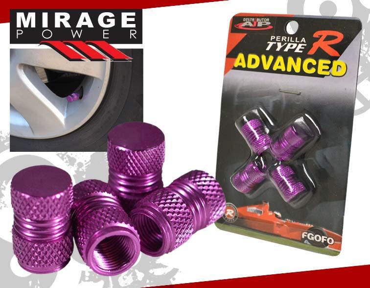 Mitsubishi aluminum anodized purple rims wheel valve tire stem caps pack 4 piece