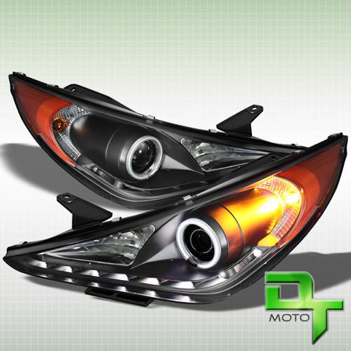 Black fit 11-13 sonata ccfl halo projector headlights w/daytime drl led lights