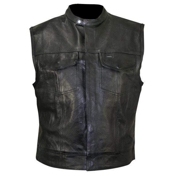 Real leather mandarin collar mens motorcycle biker vest black xelement new