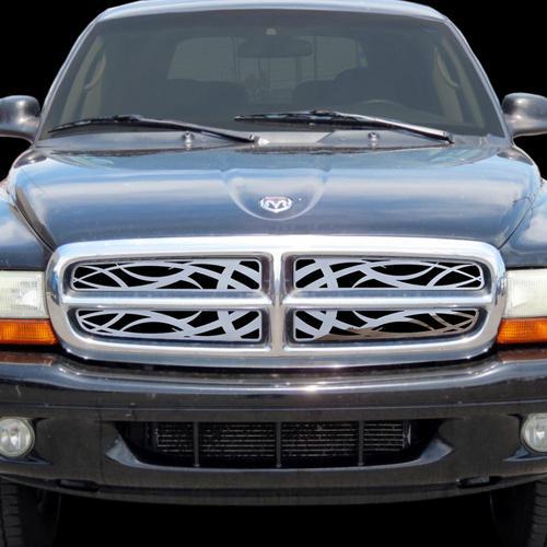 Dodge durango 97-03 tribal polished stainless truck grill insert add-on trim