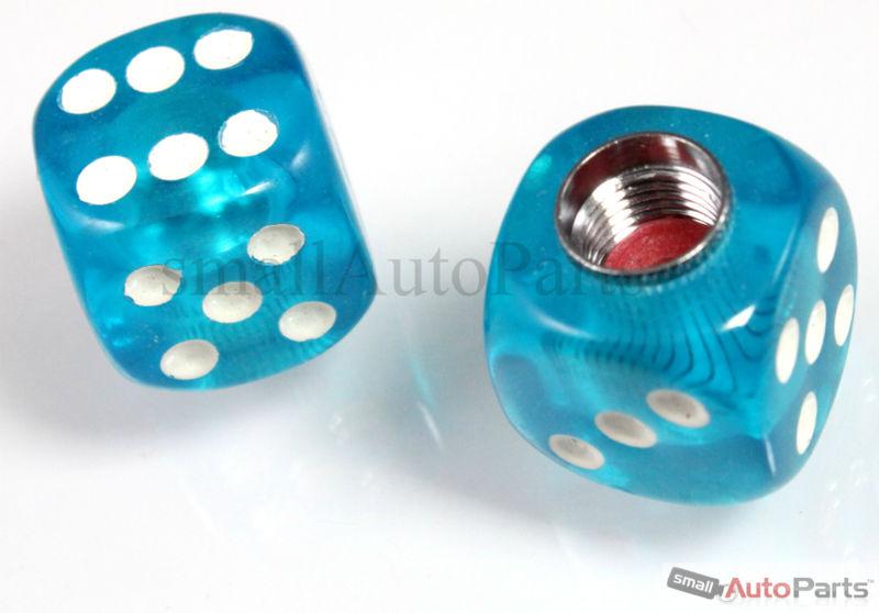 2 clear blue gem dice tire/wheel air stem valve caps for motorcycle/chopper/bike