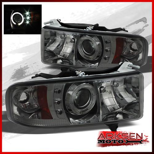 Smoked 99-01 dodge ram sport models halo projector led headlights lamp pair set