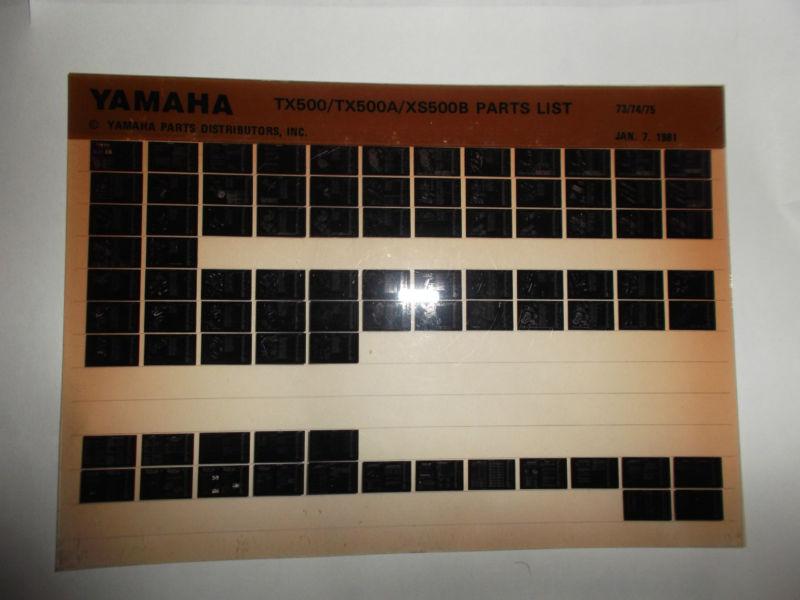 1973-1975 yamaha motorcycle tx500 tx500a xs500b microfiche parts catalog 