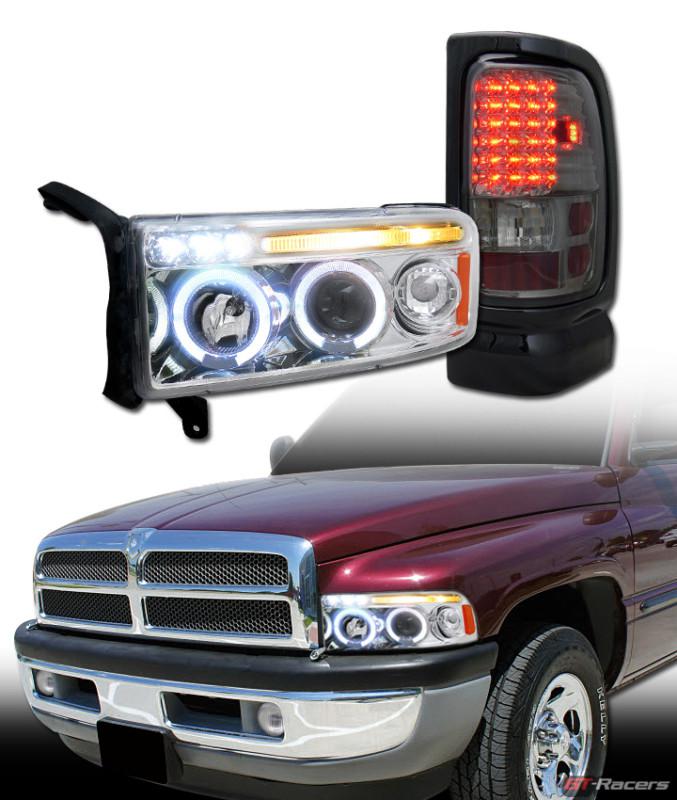 Chrome halo projector head lights signal+led tail brake lamps sm 94-02 dodge ram