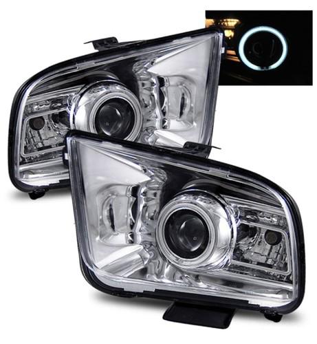 05-09 ford mustang (2010 style) ccfl angel eye halo chrome projector headlights