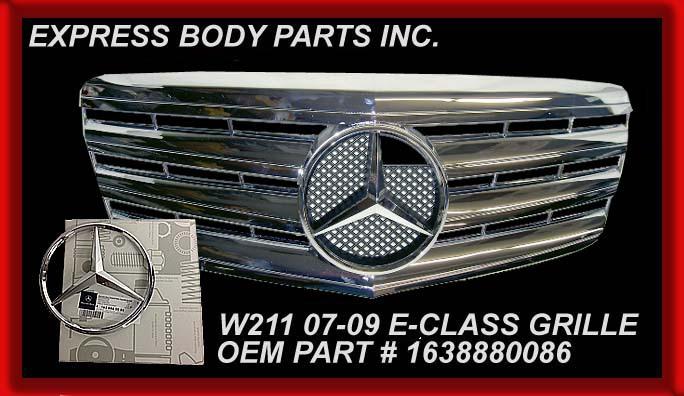 07-09 08 w211 e-class mercedes grille all chrome 63 e550 e350 new hood bumper