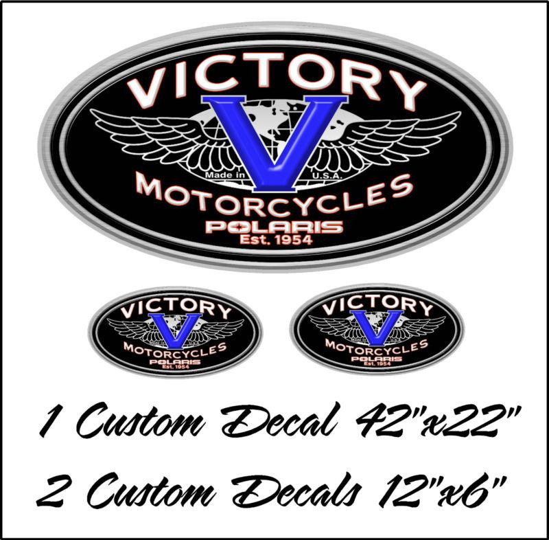 Victory motorcycle, trailer wall man cave graphic - blue oval 3pc oval kit