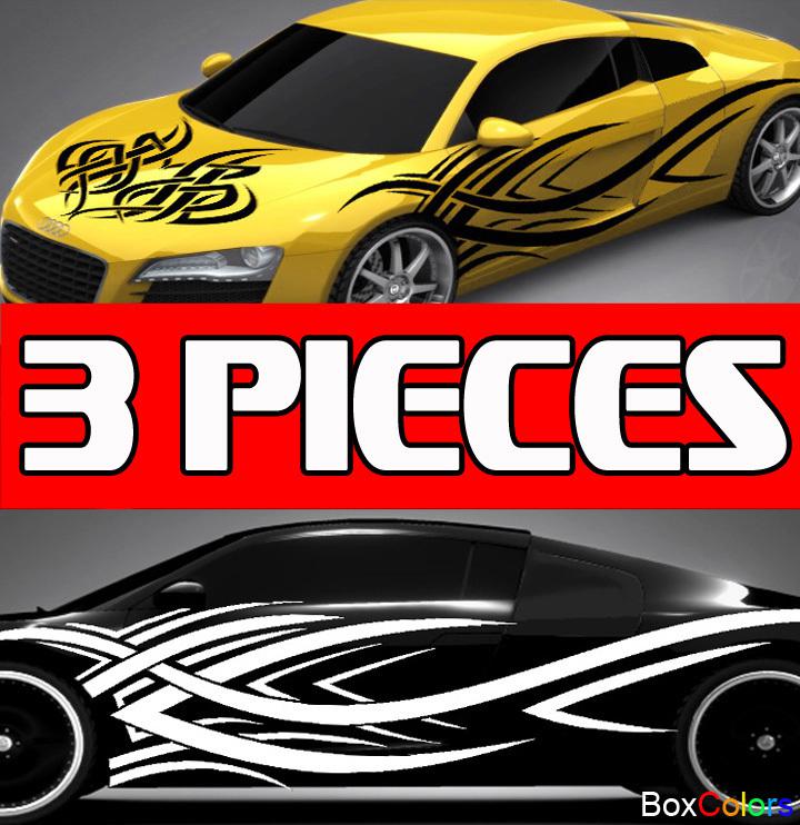 Complete set 3-pieces hood & both sides car decal sticker vinyl any car truck x1