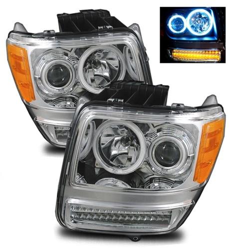 07-11 dodge nitro ccfl angel eye halo/led signal chrome projector headlights