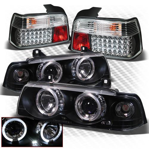 92-98 e36 3-series 4dr black pro headlights + philips-led perform tail lights