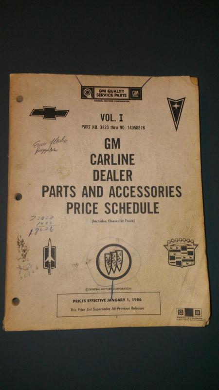 Vintage 1986 gm gmc factory oem carline dealer parts accessories price schedule 