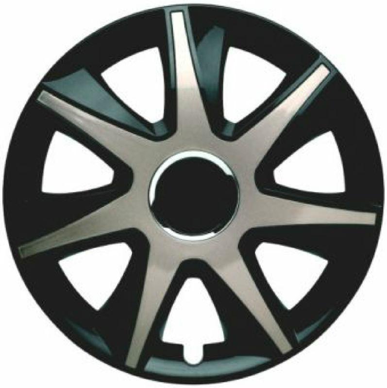 Set of 4 new european plastic wheel covers for 15" steel wheels - black & grey