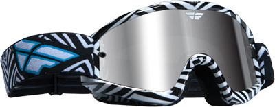 Fly racing zone pro black  white  motorcycle dirt bike  atv goggles chrome lens