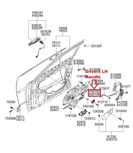 2006-2010 kia optima front driver left inside door handle oem # 82610-2g000k2